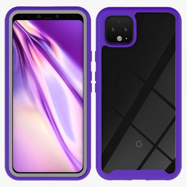 Wholesale Google Pixel 4 XL Clear Dual Defense Hybrid Case (Purple)